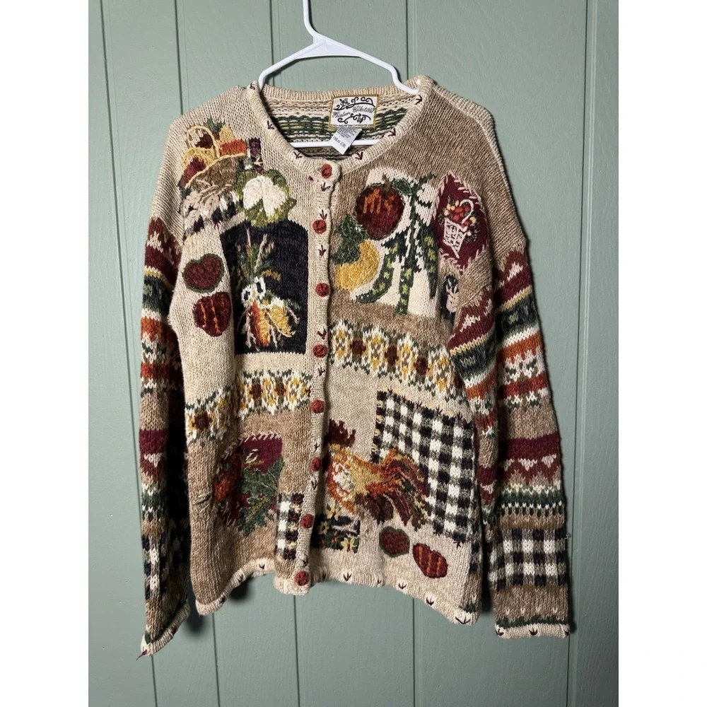 Vintage '00 Heirloom Collectibles Autumn Harvest Knit Cardigan Sz M Grannycore - Picture 1 of 8